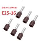 Terminal Punta Tubular Pin Preaislado de 100 uds. Cafe 25mm², E25-16