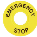 Etiqueta Circular de Aviso Para Boton de Parada de Emergencia Amarillo, 22X__-NIN