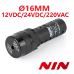 Buzzer Negro de Ø16MM 12VDC/24VDC/220VAC