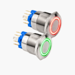 Pulsador Interruptor Con Autoenclave Metálico De 22mm Con Anillo Iluminado 220V IP67